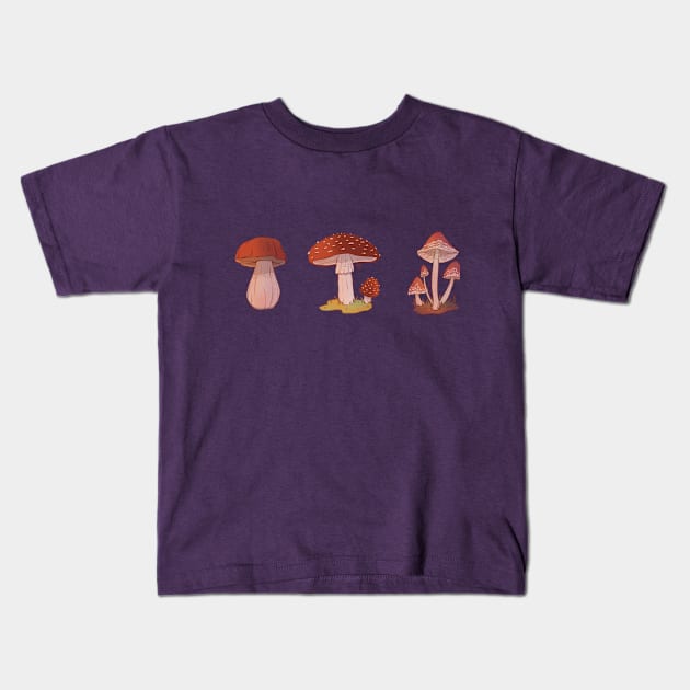 Three mushrooms Kids T-Shirt by Heyitsgarazi